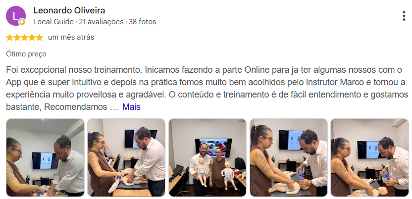 Avaliação 5 estrelas de Leonardo Oliveira no Google sobre treinamento com o instrutor Marco
